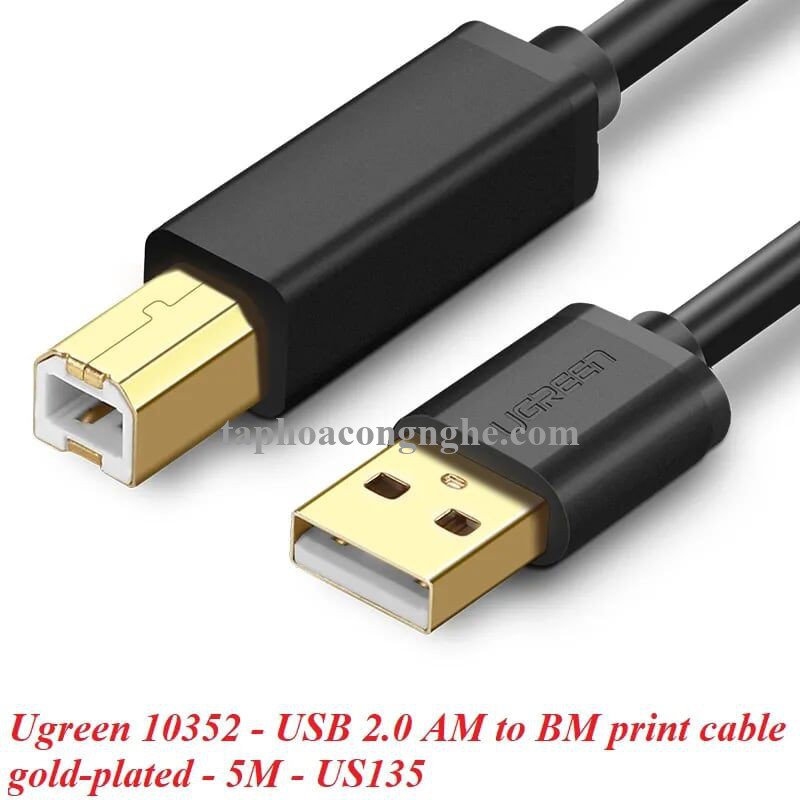 Ugreen 10352 5M màu Đen Cáp USB 2.0 sang USB B máy in đầu mạ vàng US135 30010352